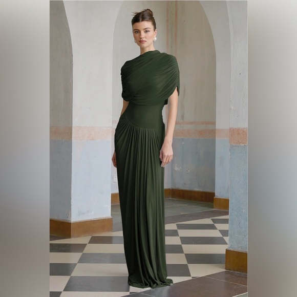 Miss Rosier Dresses | *Nwt* Catherine Green Asymmetrical Pleated Maxi Dress | Color: Green | Size: XXL | Szukowsky's Closet